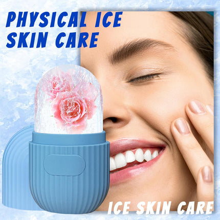 Ice Face Roller, Reusable Silicone Mold Face Massage Eye Facial Beauty Skin Care Tools Apply Ice for Shrink Pores anti Wrinkle Reduce Puffiness Improve Skin Elasticity, Striped, Light Blue