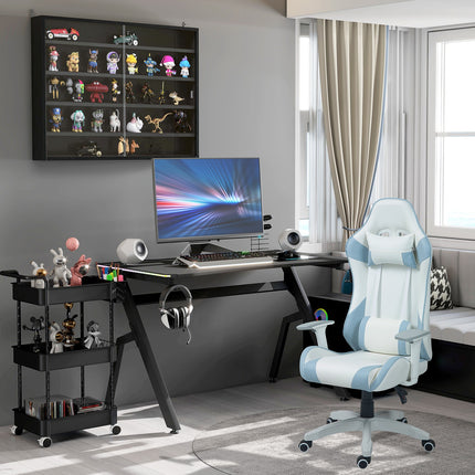 LED Ergonomic Gaming Desk Computer Table with Cup Holder Cable Management, Black