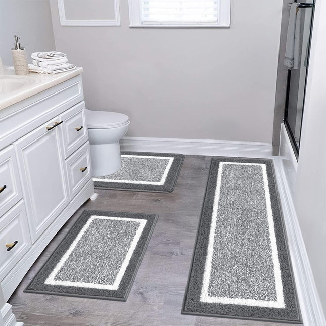 Pauwer Ultra Soft Bathroom Mat Sets 3 Piece Luxury Non Slip Absorbent Bath And
