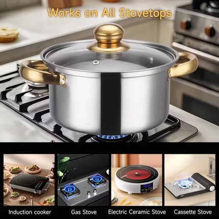 10Pc INDUCTION PAN SET GLASS LIDS STAINLESS STEEL KITCHEN COOKWARE POT