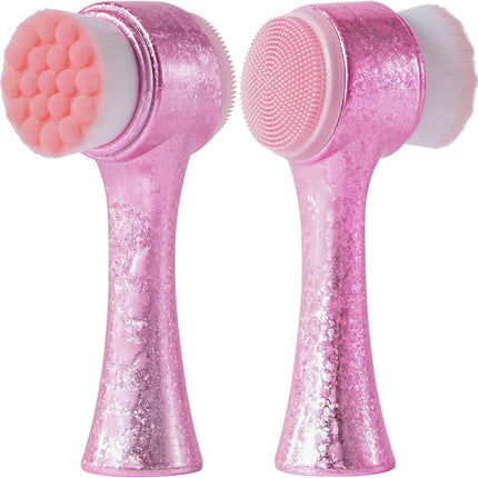 Facial Cleansing Brush, Silicone Face Scrubber, Soft Bristles Exfoliating Face Wash Brush, Pore Deep Cleansing Double Side Face Skincare Tool for Makeup Removal, Ice Flower Pink, 1 Piece