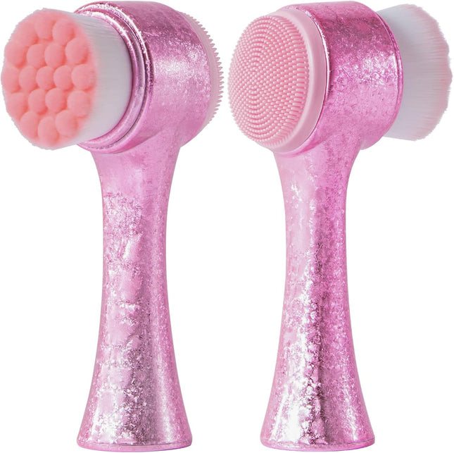 Facial Cleansing Brush, Silicone Face Scrubber, Soft Bristles Exfoliating Face Wash Brush, Pore Deep Cleansing Double Side Face Skincare Tool for Makeup Removal, Ice Flower Pink, 1 Piece