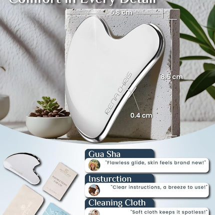 Gua Sha Facial Tools, Stainless Steel Gua Sha Stone, Face Guasha Tool for Jawline Sculpting and Puffiness Reducing, Guasha Massage Tool, Skin Care Gift - Silver