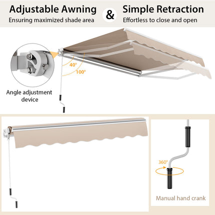 3.6 X 3 M Patio Retractable Awning with Manual Crank Handle