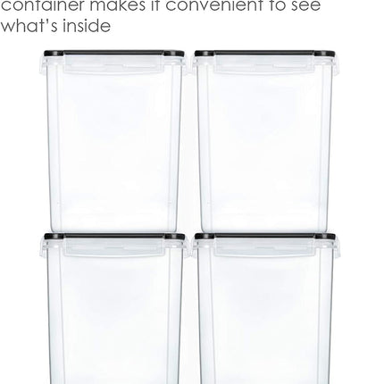 Large Food Storage Containers 5.2L / 175Oz, 4 Pack Plastic Airtight Storage Containers with Lids for Flour, Sugar, Rice, 4 Measuring Cups and 24 Labels, BPA Free, Black
