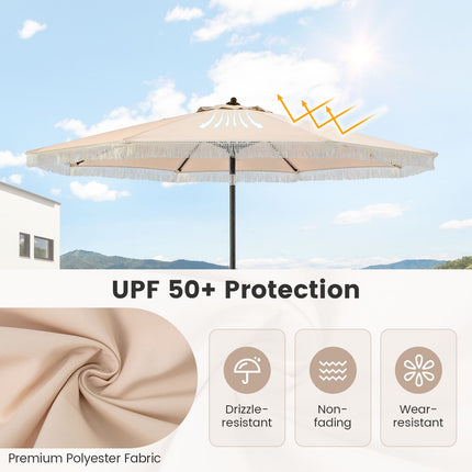 9 FT Patio Umbrella with Fringe Tassel Umbrella with Tilt and Crank