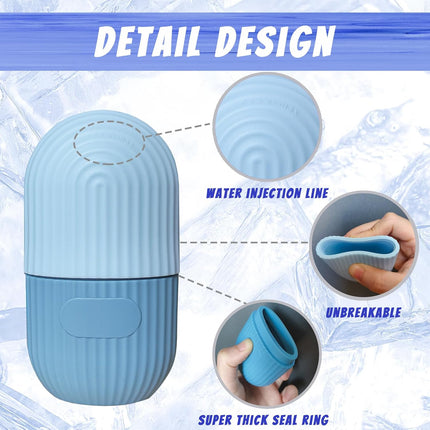 Ice Face Roller, Reusable Silicone Mold Face Massage Eye Facial Beauty Skin Care Tools Apply Ice for Shrink Pores anti Wrinkle Reduce Puffiness Improve Skin Elasticity, Striped, Light Blue