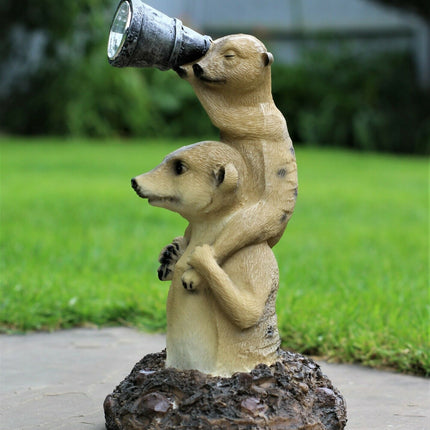 Garden Ornament Meerkat Family Solar Powered Lantern Decorative Animal Light