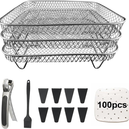 Air Fryer Grill Rack Square Stainless Steel 3 Layers Stackable Air Fryer Shelf