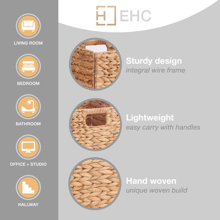 Set of 2 Foldable Seagrass or Water Hyacinth Storage Baskets with Inset Handles