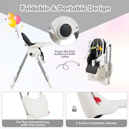 4-In-1 Foldable Baby High Chair with 7 Adjustable Heights and 4 Reclining Angles