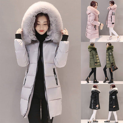 Winter Womens Fur Hooded Parka Jackets Chunky Puffer Coat Ladies Warm Outerwear