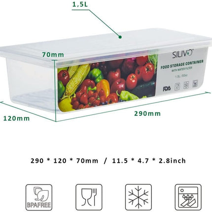 Fridge Organiser with Lids,  Food Storage Containers with Draining Grid, Fridge Organiser for Storing Fresh Fruit, Vegetable and Cheese (3 X 1.5L)