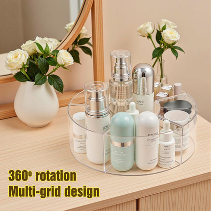360° Rotating Makeup Organizer, Adjustable Acrylic Cosmetic Storage, Cosmetic Organisers and Spinning Makeup Stand for Beauty Skincare