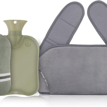 3 in 1 Hot Water Bottle with Knitted Cover, Rubber Hot Water Bag with Soft Plush Waist Belt, Hot Water Pouch for Period, Neck, Shoulder, Back, Legs, Waist Warm