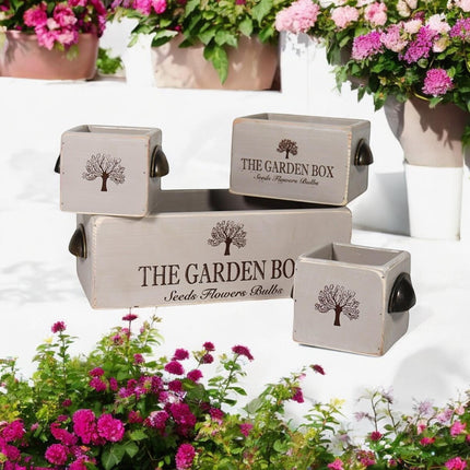 Rustic Vintage Grey Garden Boxes Wooden Gift with Display Storage Crate Set 4