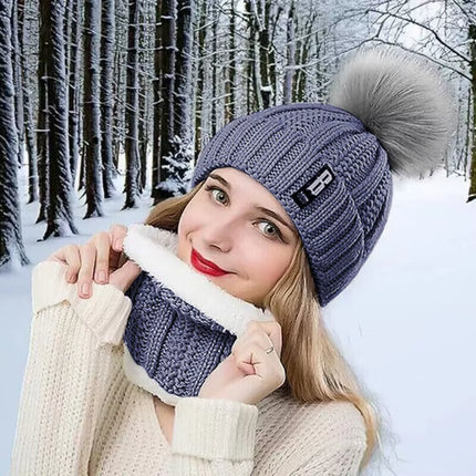 Womens Girls Thick Knit Hat Scarf and Touchscreen Gloves Set Knitted Winter Gift