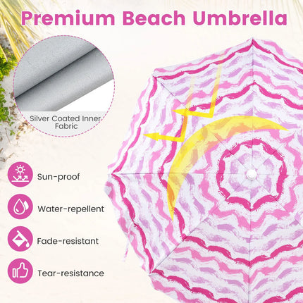 4 Pieces Beach Umbrella Set with 2 Foldable Chairs and Picnic Blanket