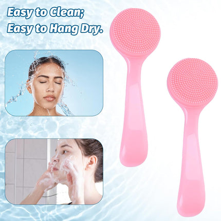 2Pack Silicone Face Brush Manual Face Scrub Exfoliating Brushes Soft Facial Brushes Waterproof Skin Friendly Face Cleaner Brush for Women Men Blackheads Makeup Residues Removal(Pink)