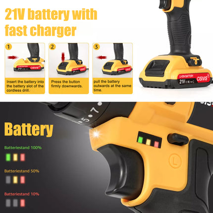 29PCS Cordless Screwdriver Set 21V Cordless Impact Drill Tool Set 2 Batteries