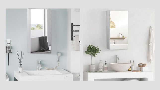 HOMCOM Wall Mounted Bathroom Mirror Glass Storage Cabinet Stainless Steel