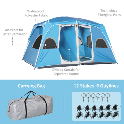 4-8 Person Family Camping Tent with 2 Room Mesh Windows, Easy Set Up