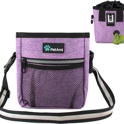 Dog Treat Pouch | Dog Training Pouch Bag with Waist Shoulder Strap, Poop Bag Dispenser | Treat Training Bag for Treats, Kibbles, Pet Toys | 3 Ways to Wear (Purple)