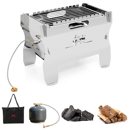 2-In-1 Camping Grill with Stainless Steel Grate and Carrying Bag