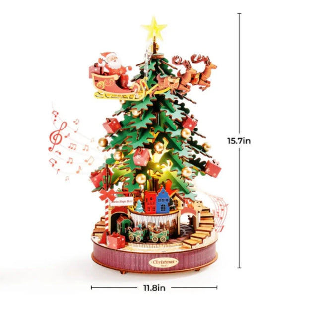 Music Box Christmas Melody Tree 3D Wooden Puzzles Wooden Model Kits for Adults to Build Best Gifts for Adults and Kids