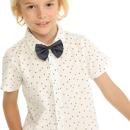 Boys Dress Shirt with Adjustable Bow Tie Short Sleeve Shirts Collared Tops