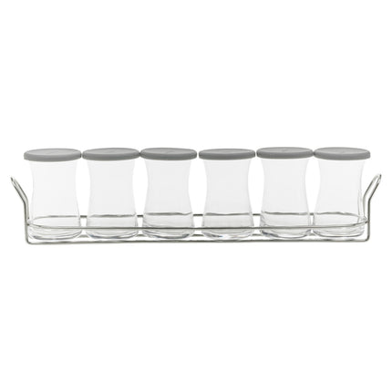 Pasabahce 6 Airtight Silicone Lid Clear Glass Food Storage Spice Jars with Rack