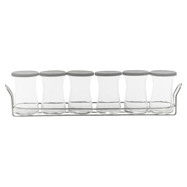 Pasabahce 6 Airtight Silicone Lid Clear Glass Food Storage Spice Jars with Rack