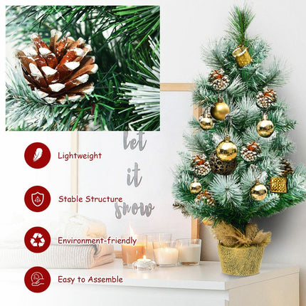 2 Feet Snow Flocked Pine Artificial Christmas Tree with Pine Cones