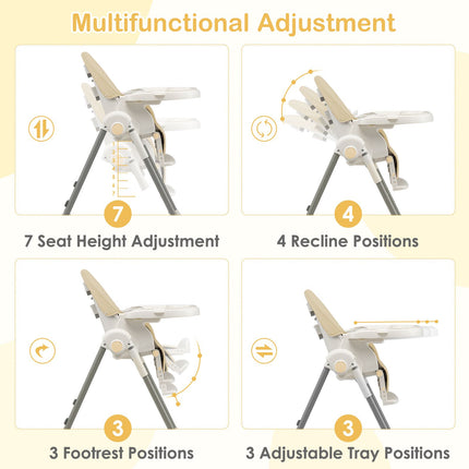 4-In-1 Foldable Baby High Chair with 7 Adjustable Heights and 4 Reclining Angles