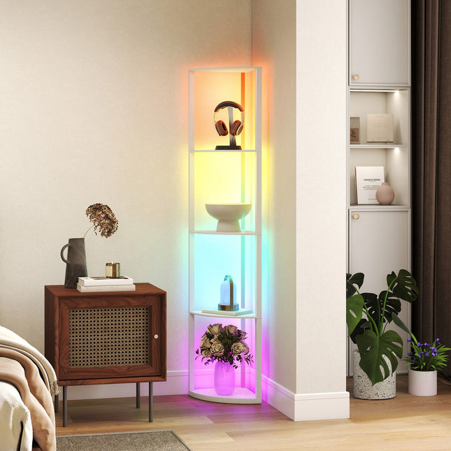 HOMCOM RGB LED Floor Lamp with Shelves and Remote Control for Living Room
