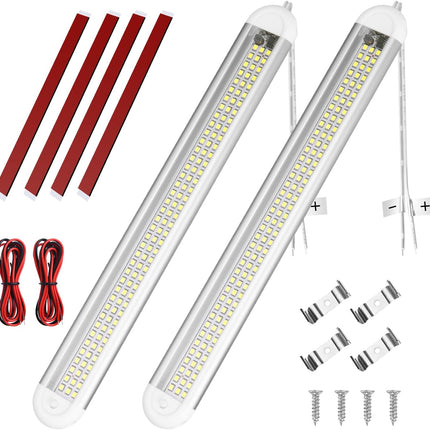12V Interior LED Light Bar, 120 LED Universal Strip Light with ON/OFF Switch and Extension Cord, White Lamp for Van Car Auto Camper Bus Caravan Boat RV Kitchen Bathroom Cabinet (2 Pack)