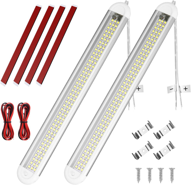 12V Interior LED Light Bar, 120 LED Universal Strip Light with ON/OFF Switch and Extension Cord, White Lamp for Van Car Auto Camper Bus Caravan Boat RV Kitchen Bathroom Cabinet (2 Pack)