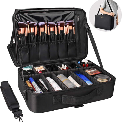 Makeup Bag Cosmetic Case Portable Travel Makeup Train Case Beauty Box Waterproof Makeup Organiser Cosmetic Artist Storage Bag for Women with Removable Compartment