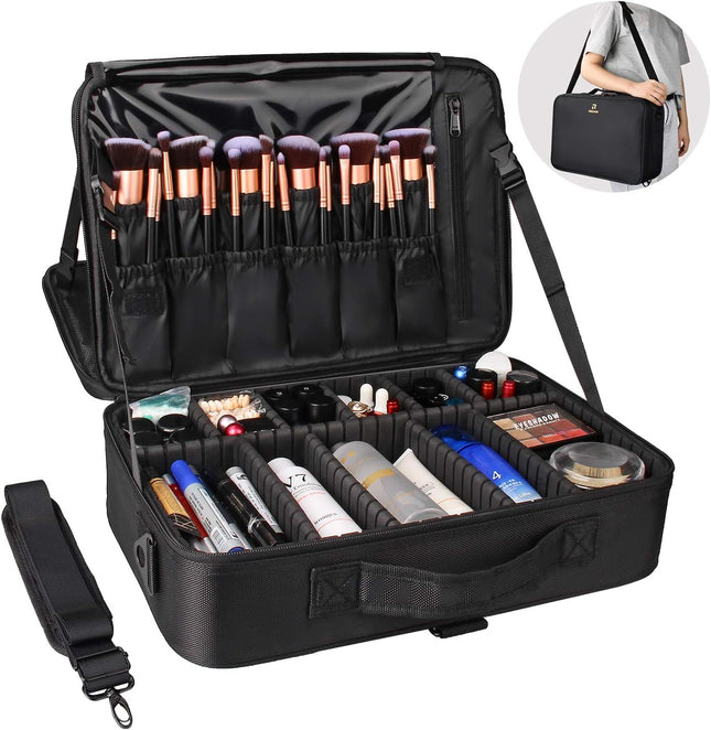 Makeup Bag Cosmetic Case Portable Travel Makeup Train Case Beauty Box Waterproof Makeup Organiser Cosmetic Artist Storage Bag for Women with Removable Compartment