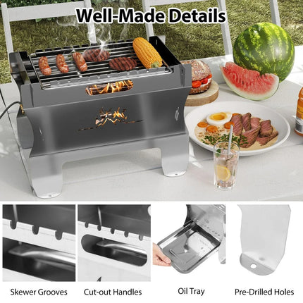 2-In-1 Camping Grill with Stainless Steel Grate and Carrying Bag