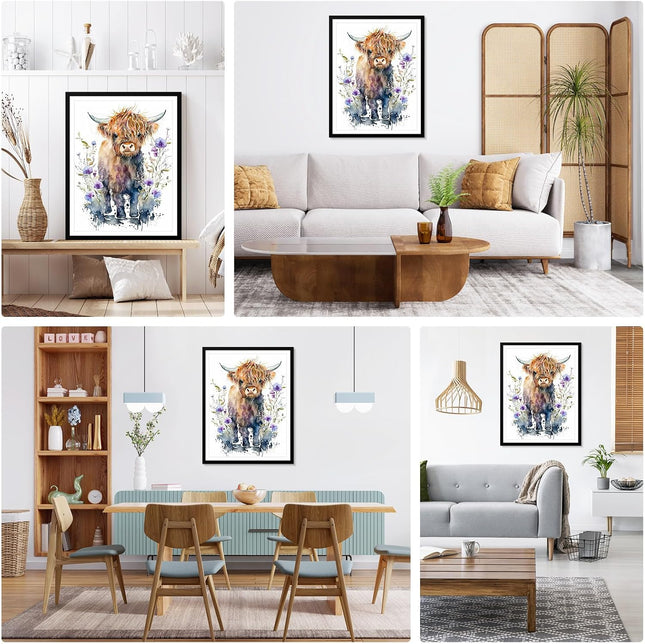 Watercolor Highlander Cow Diamond Art Painting Kits for Adults