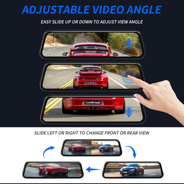 Mirror Dash Cam, 10'' Full Touch Screen Dual Dash Cam 2.5K Front and Rear Camera