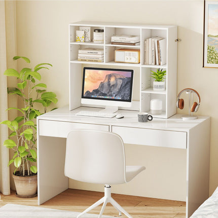Desktop Bookshelf with 3 Adjustable Shelves and Open Compartment