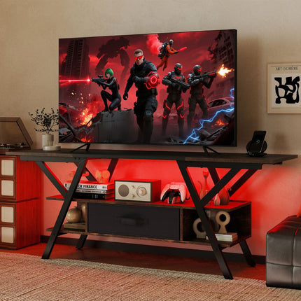 3-Tier Entertainment Center with LED Lights and Power Outlets