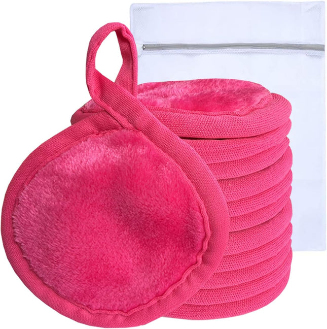 Reusable Makeup Remover Pads Microfiber Face Cloths with Mesh Bag Cleansing Facial Cloths with Laundry Bag for Face, Eye, Lips - Reusable Wipes 5 X 5 Inch 12 Pack Pink