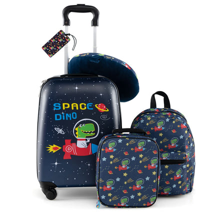5 Piece Kids Luggage Set Carry-On Children Rolling Suitcase Set with Backpack