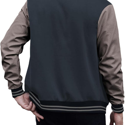 Mens Fashion Varsity Jackets Leather Sleeve Slim Fit College Baseball Letterman Bomber Coat