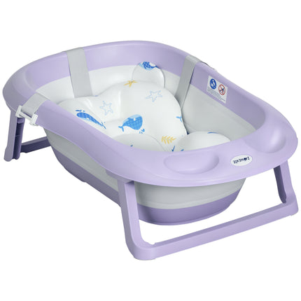 Foldable Baby Bathtub W/ Non-Slip Support Legs, Cushion, Shower Holder