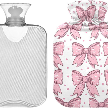 Pink Bows Hot Water Bottle with Cute Cover 2L Durable Hot Water Bag Portable Hot Water Bottle for Menstrual Cramps, Neck and Shoulder Pain Relief