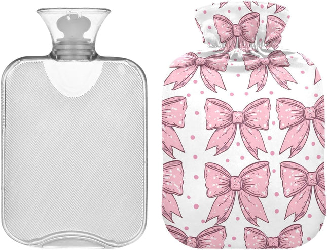 Pink Bows Hot Water Bottle with Cute Cover 2L Durable Hot Water Bag Portable Hot Water Bottle for Menstrual Cramps, Neck and Shoulder Pain Relief
